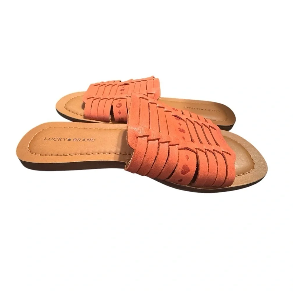 Lucky Brand Women’s Baneen Orange Leather Bohemian Slides Sandals 9M